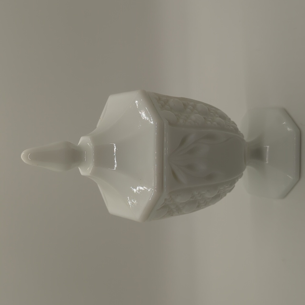 L. E. Smith  Candy Dish Covered Lidded Apothecary Jar 9"  White Milk Glass